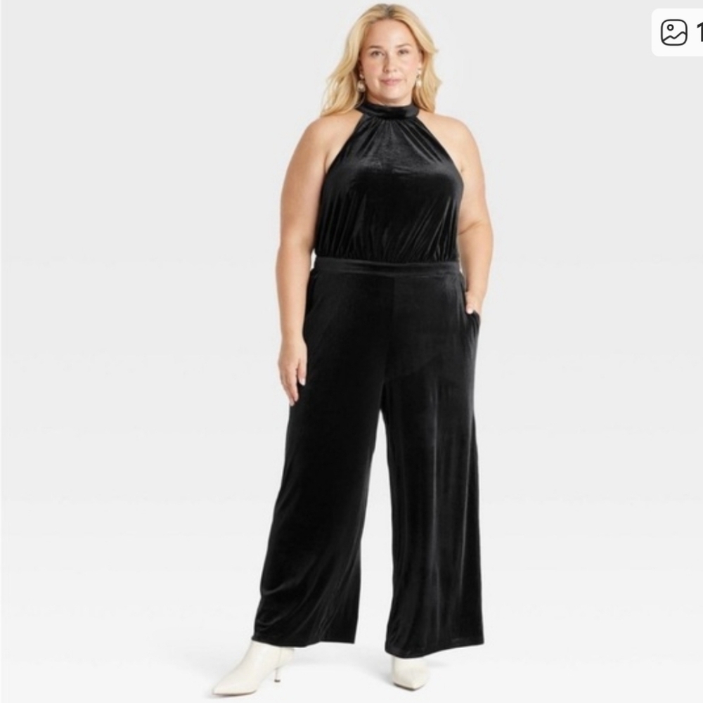 a new day Black Velvet Halter Wide-Leg Jumpsuit